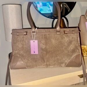 Elegant stone color Suede & Vegan Leather Handbag